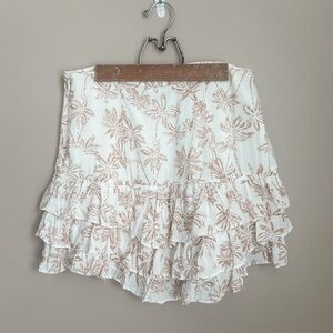 1. State // White and Tan Floral Ruffle Skirt